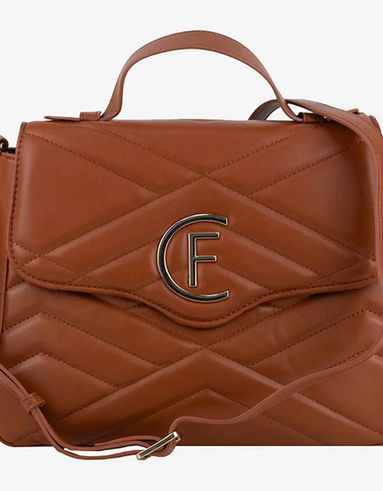 Quilted Faux Leather Shoulder Bag with Logo Women - Brown Crossbody