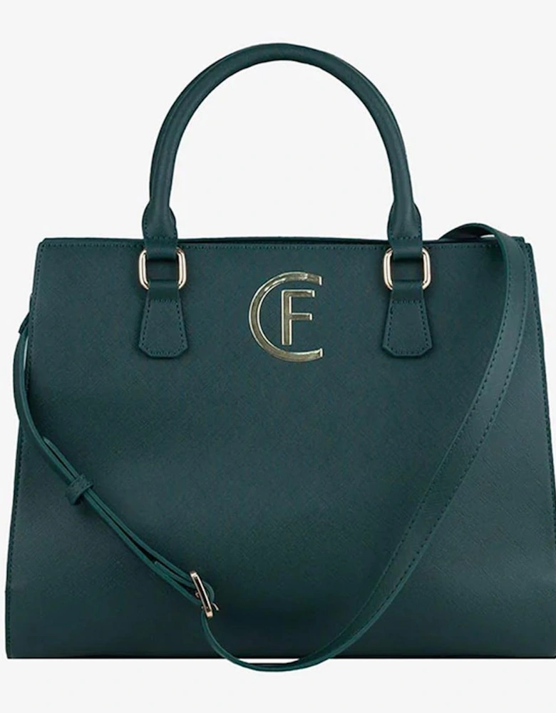 Faux Leather Shoulder Bag with Logo Detail Women - Green Crossbody