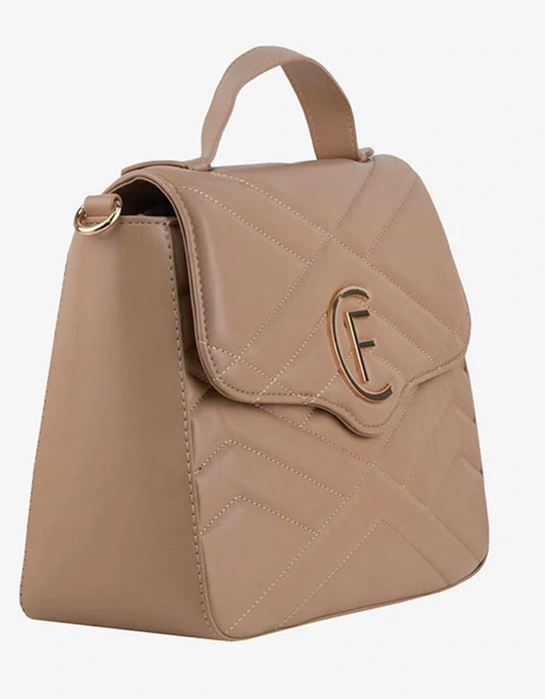 Quilted Faux Leather Shoulder Bag with Logo Detailing Women - Beige