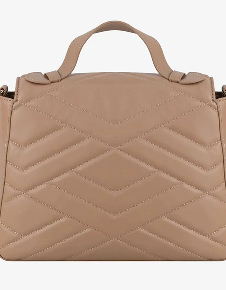 Quilted Faux Leather Shoulder Bag with Logo Detailing Women - Beige