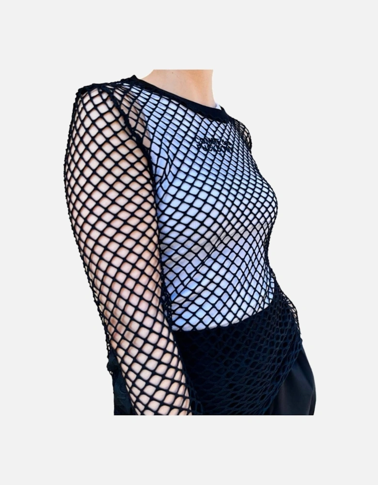 Long-sleeved mesh jersey with logoed side bands Women - Black T-Shirts