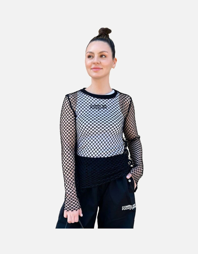 Long-sleeved mesh jersey with logoed side bands Women - Black T-Shirts