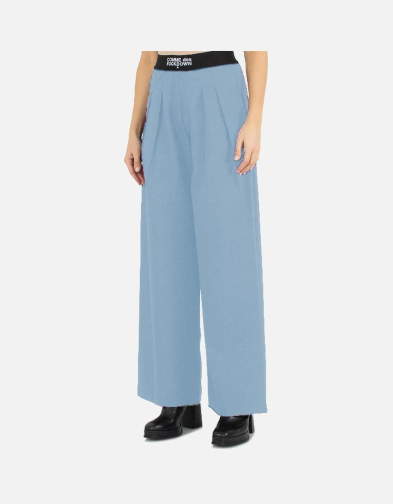 Logoed Elastic Waistband Palazzo Pants Women - Light Blue Jeans