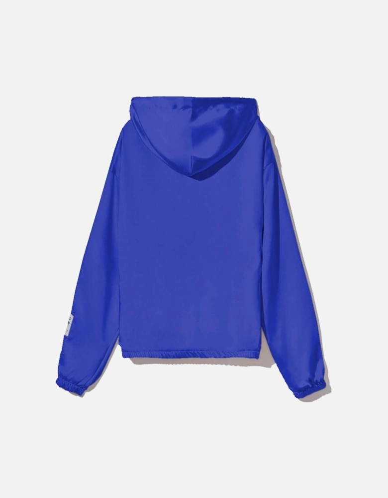 Zipper Satin Hooded Jacket with Side Pockets and Logo Label. Women -