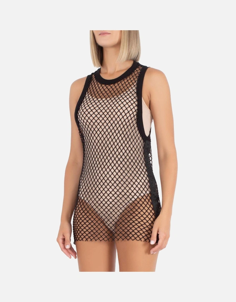 Mesh Tank Top with Side Stripes. Women - Black T-Shirts