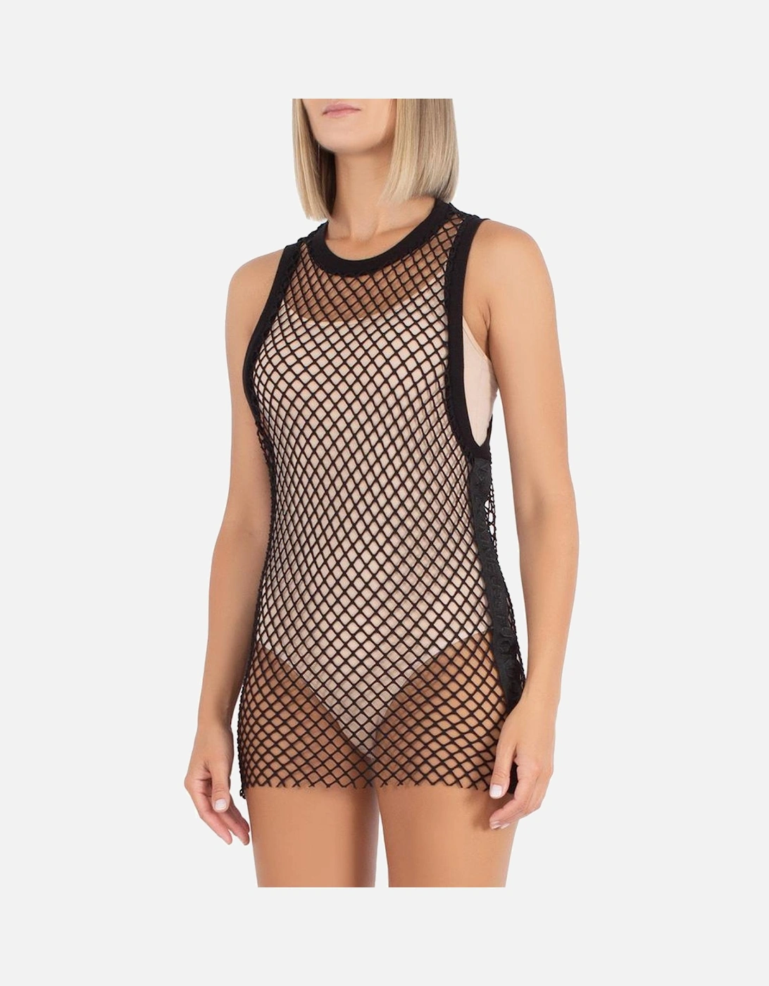 Mesh Tank Top with Side Stripes. Women - Black T-Shirts