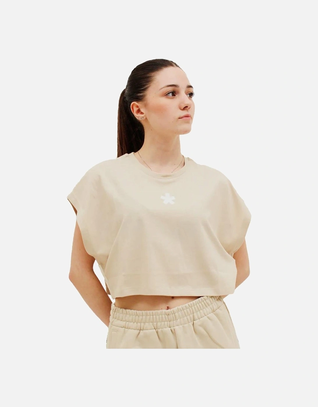 Logo Print Sleeveless T-Shirt with Side Bands Women - Beige, 3 of 2