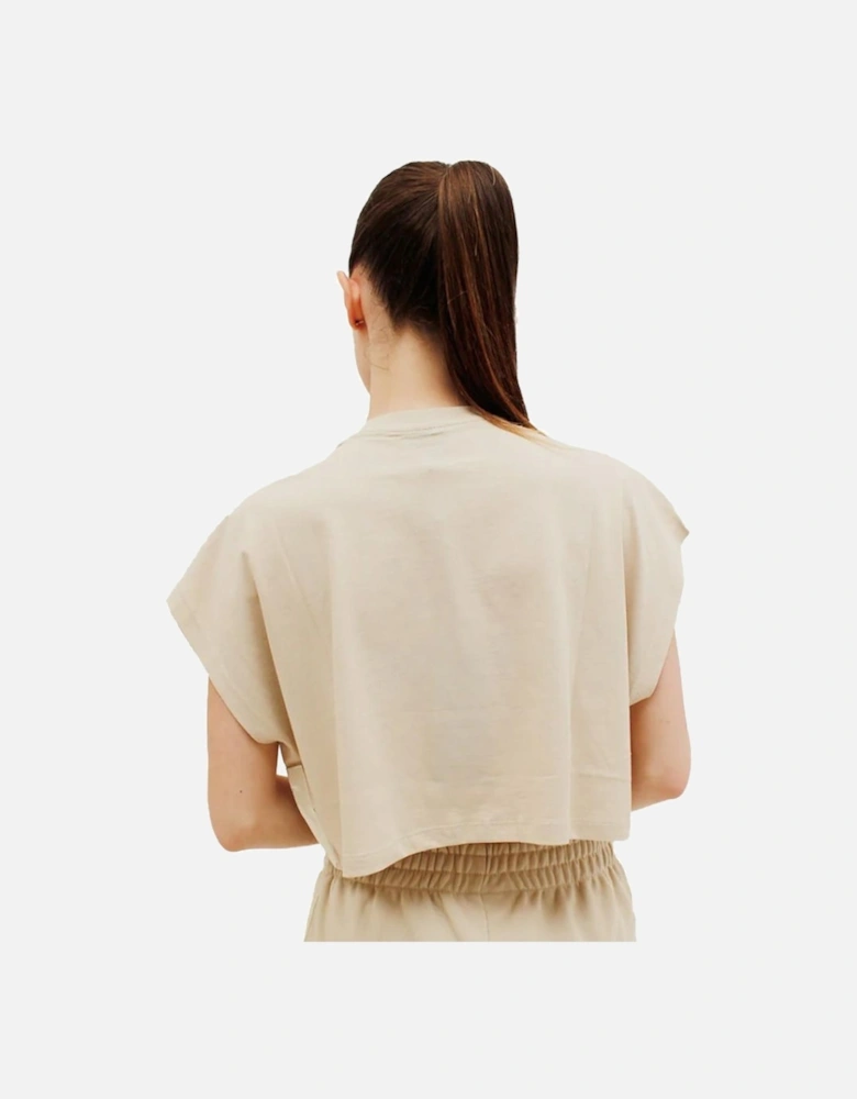 Logo Print Sleeveless T-Shirt with Side Bands Women - Beige