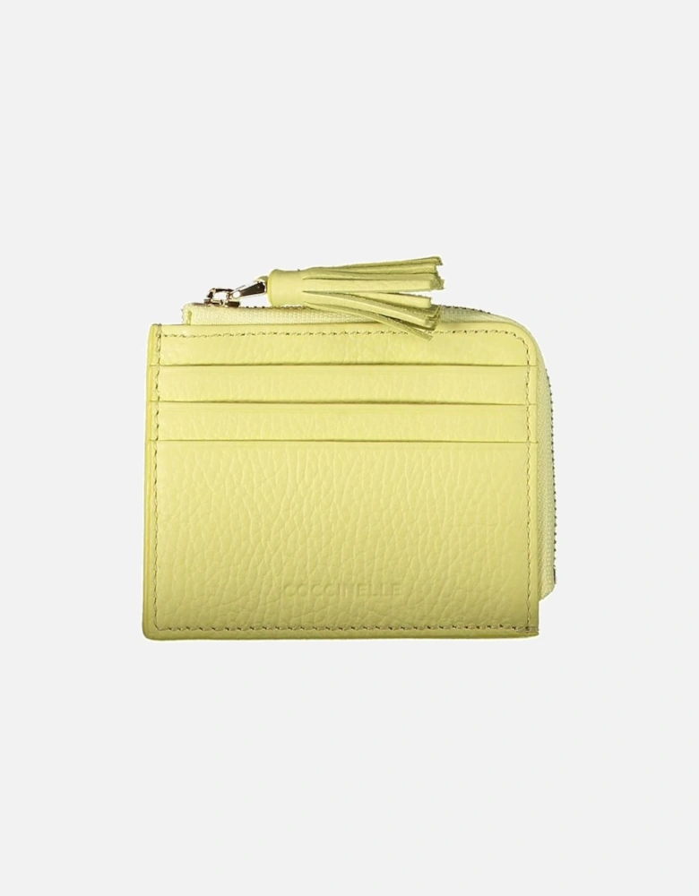 Double-Spaced Card Holder with Central Pocket and Logo Women - Yellow