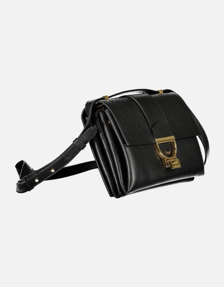 Adjustable Leather Shoulder Bag with Compartments Women - Black