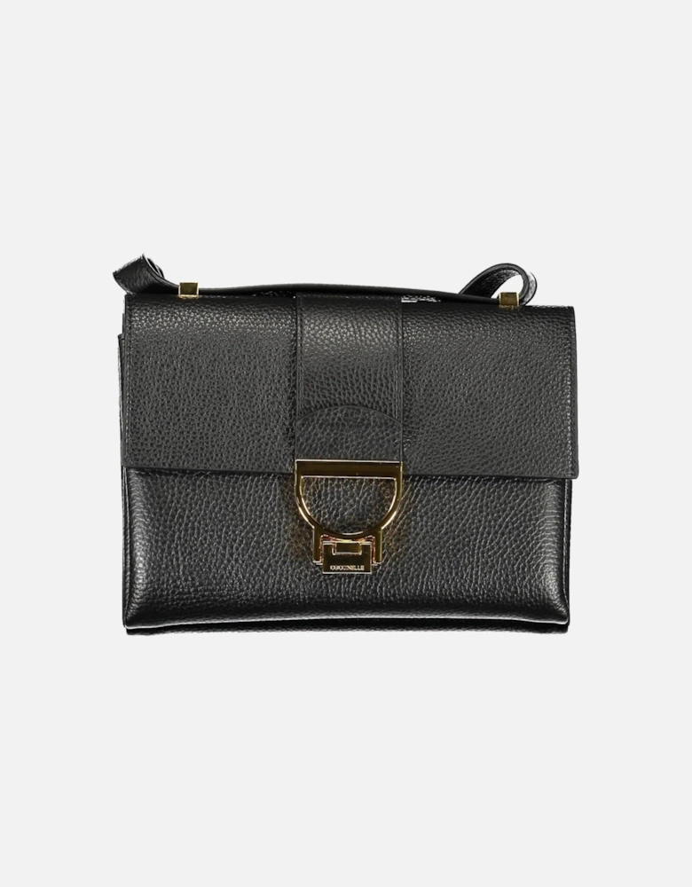 Adjustable Leather Shoulder Bag with Compartments Women - Black