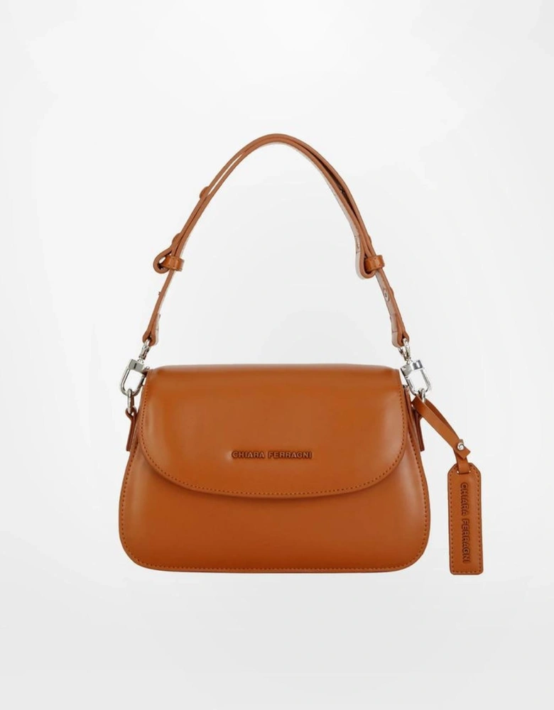 Tone-on-tone Logo Shoulder Bag with Magnetic Closure. Women - Brown