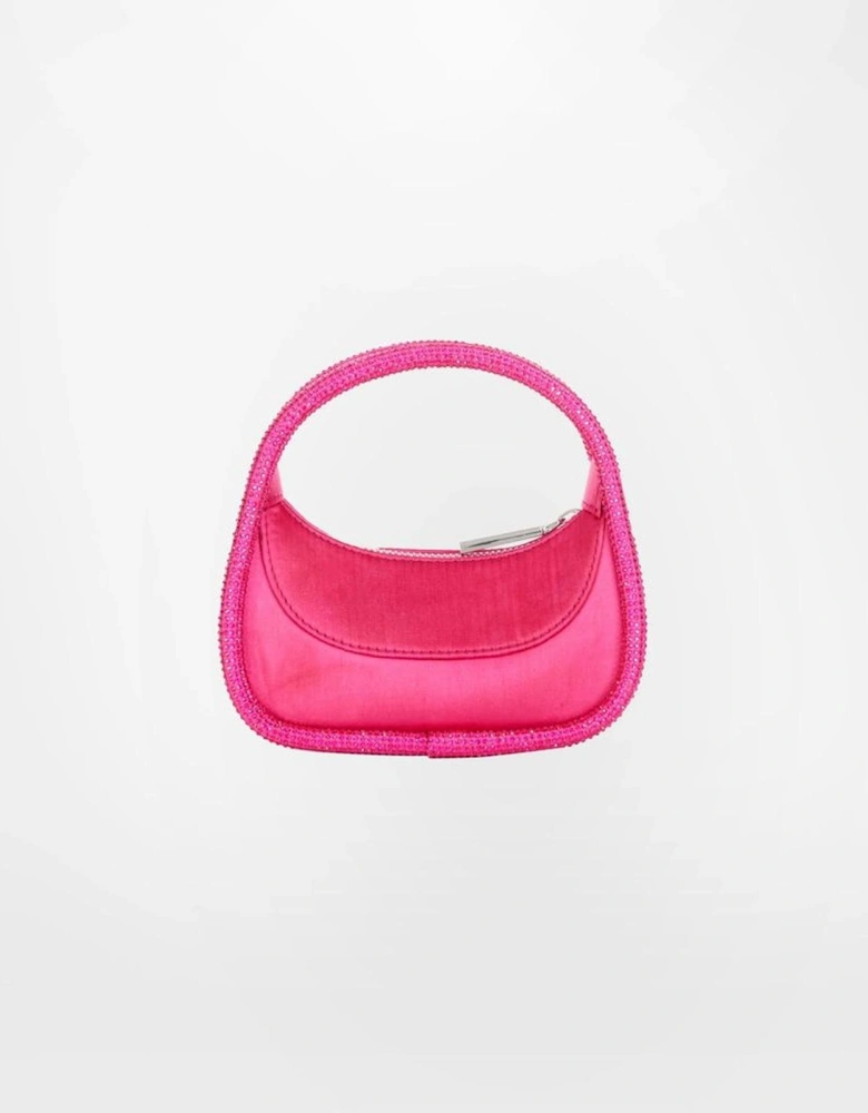 Rhinestone-Edged Zippered Hyper Bag with Metal Feet Women - Fuchsia