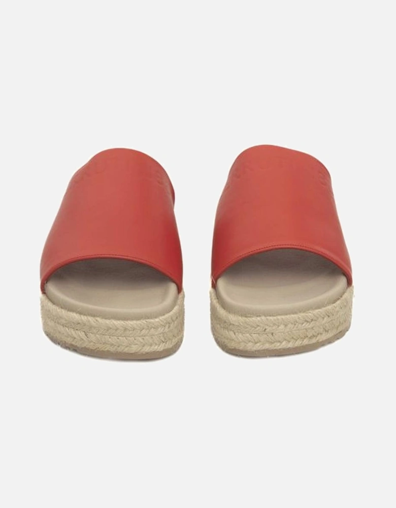 Real Leather Platform Sandal with Front Logo Women - Red