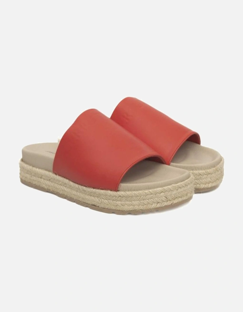 Real Leather Platform Sandal with Front Logo Women - Red