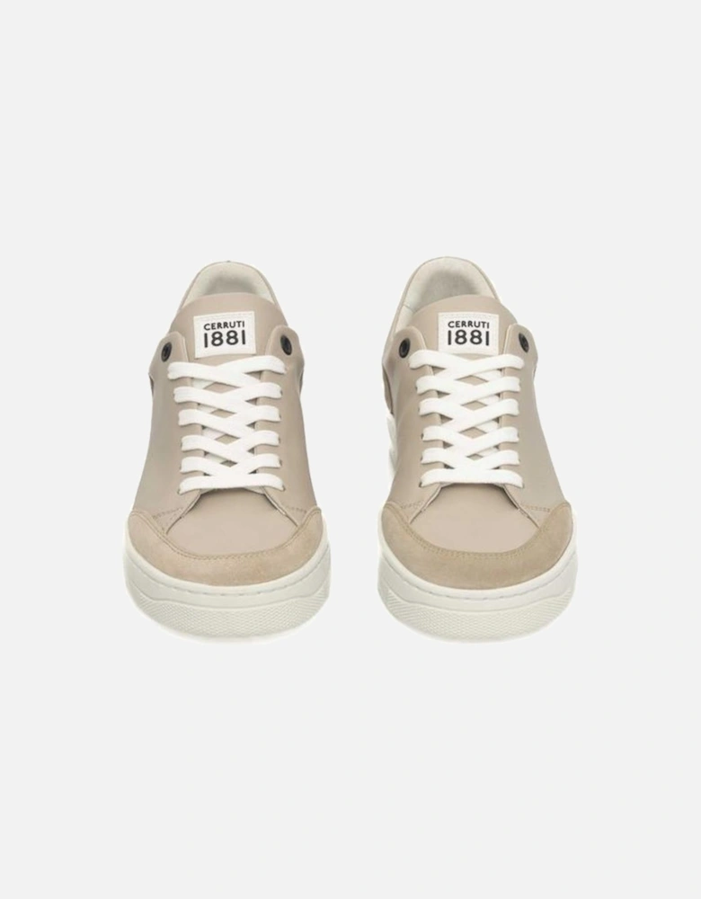 Womens Genuine Leather Platform Sneakers with Front Logo - Beige