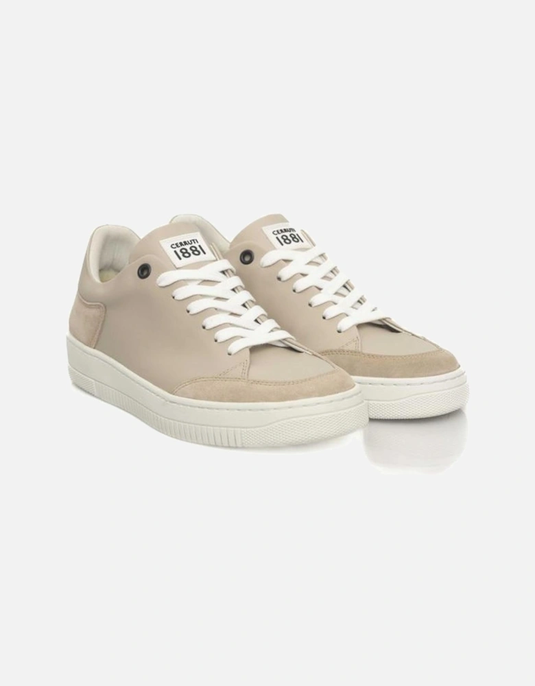 Womens Genuine Leather Platform Sneakers with Front Logo - Beige