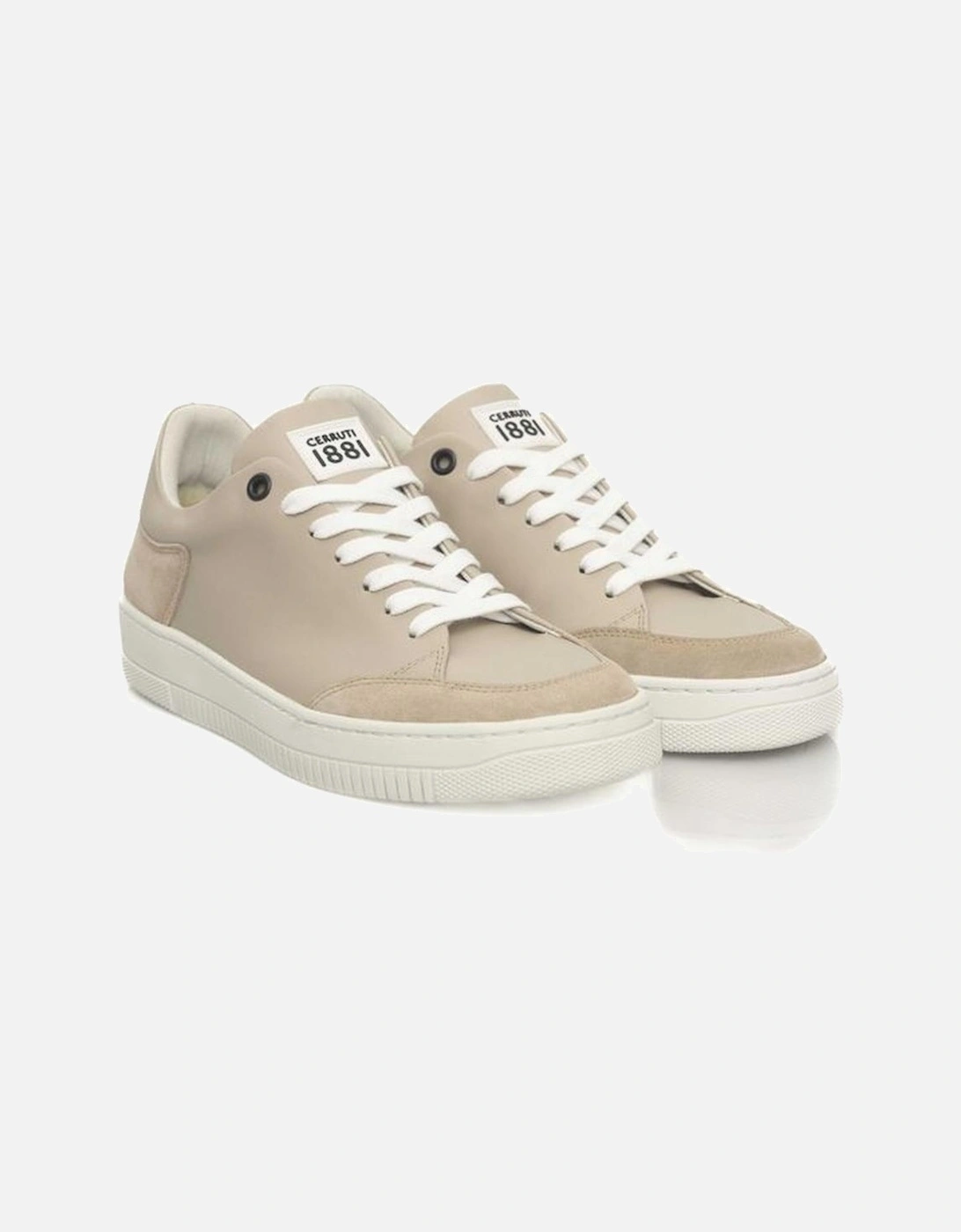 Womens Genuine Leather Platform Sneakers with Front Logo - Beige