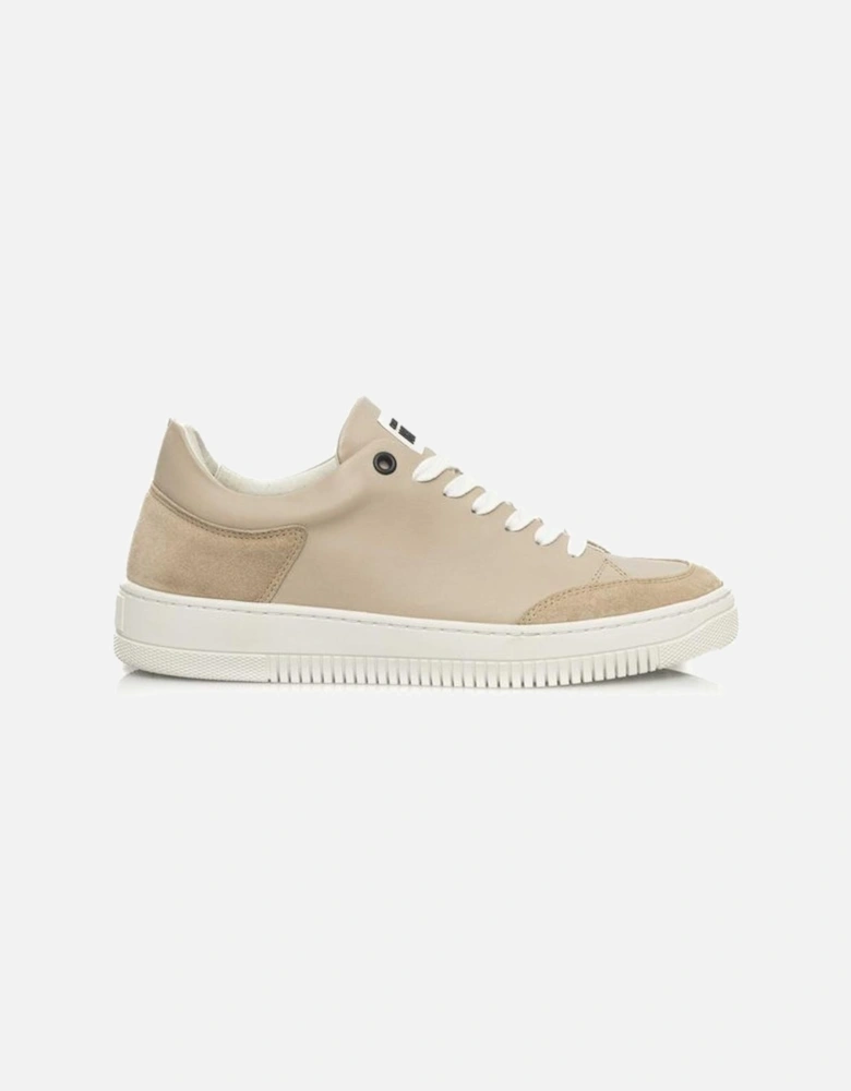 Womens Genuine Leather Platform Sneakers with Front Logo - Beige