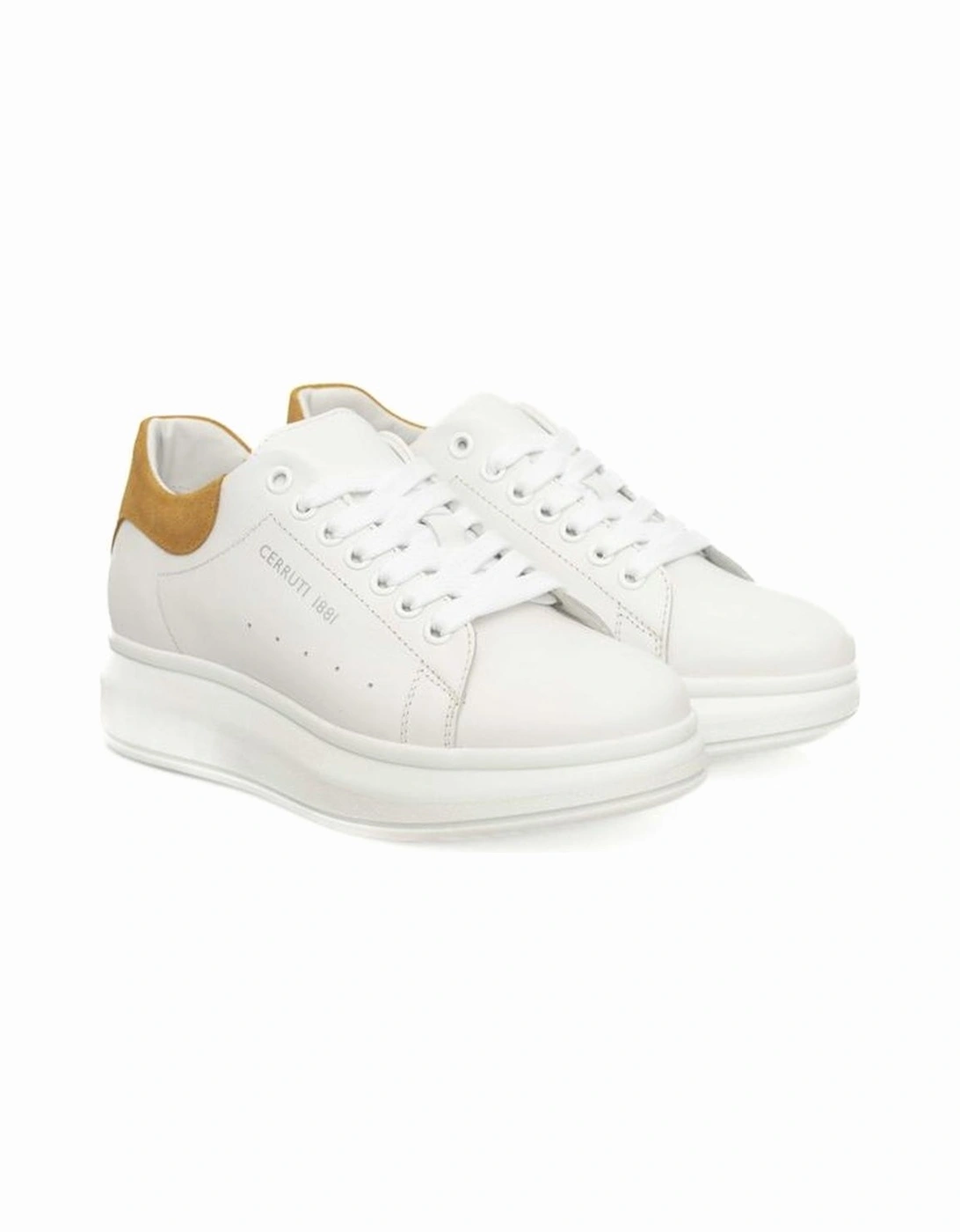 Genuine Leather Womens Platform Sneakers with Side Logo - White