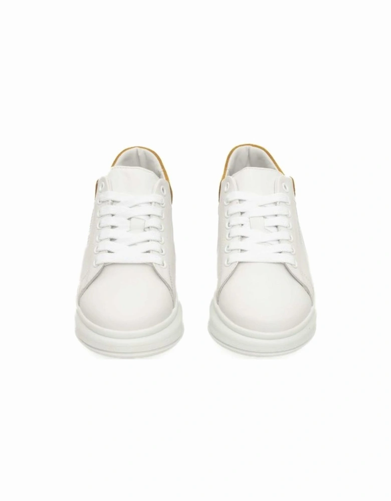 Genuine Leather Womens Platform Sneakers with Side Logo - White