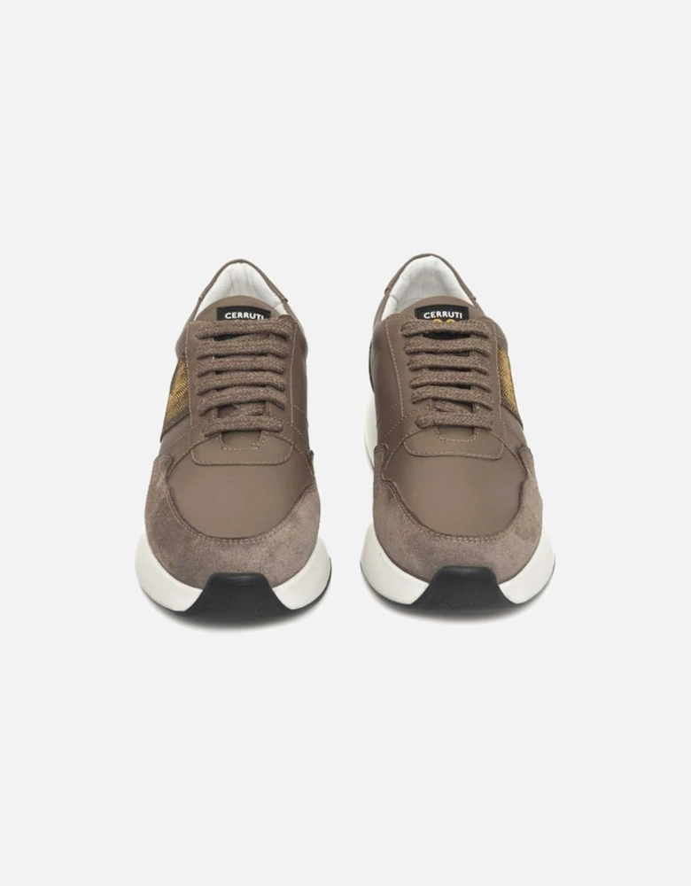 Genuine Leather Platform Sneakers with Logo Detail for Women. - Beige