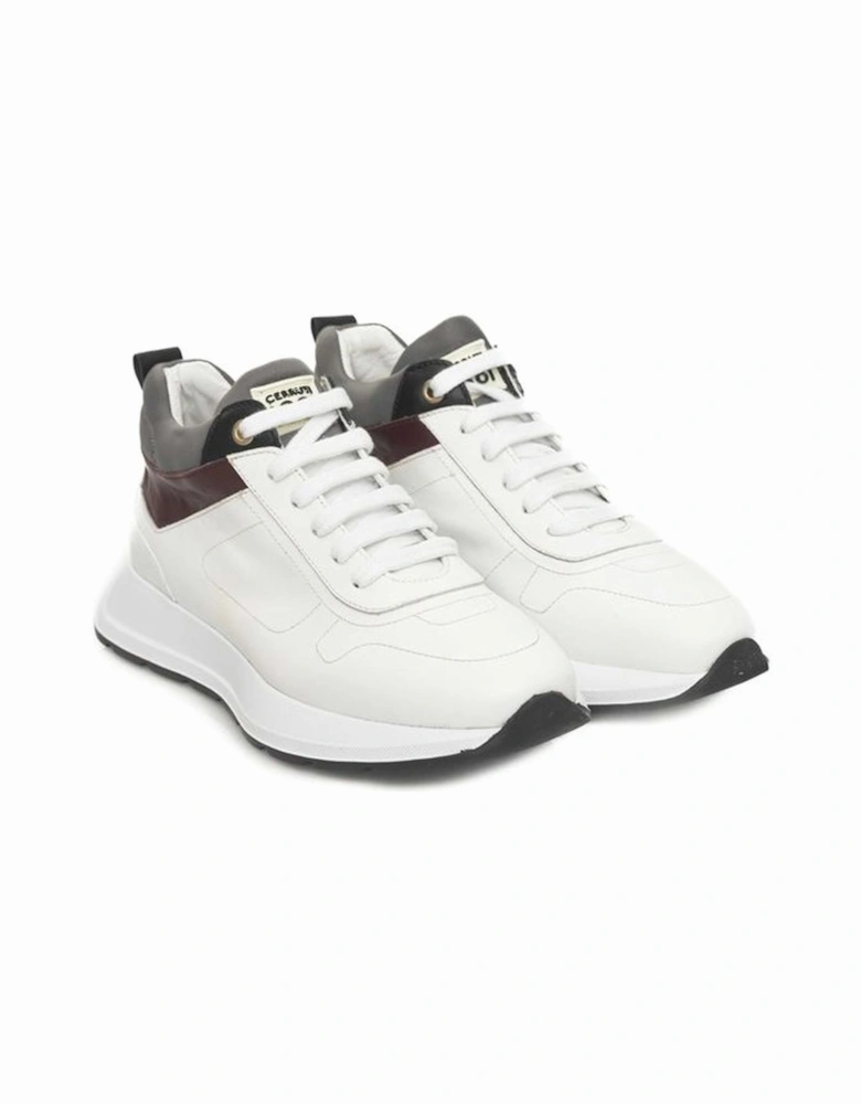 Platform Leather Sneakers with Front Logo for Women - White