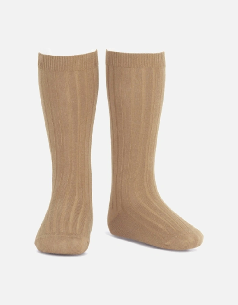 Brown Ribbed Knee Socks