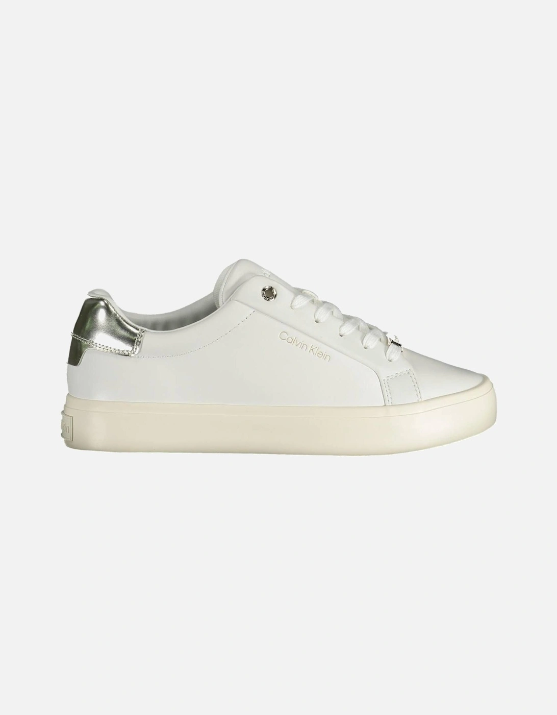 Calvin Klein Women's White Contrasting Detail Lace-Up Sports Shoe With Print And Logo - : Size 3.5