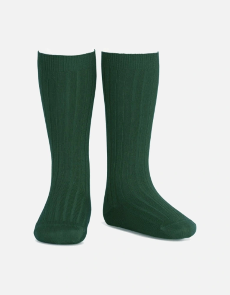 Bottle Green Ribbed Knee Socks