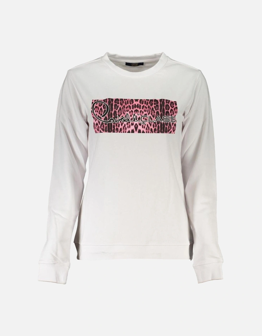 Womens Cavalli Class Womens White Long Sleeve T-Shirt with Leopard Print - Size: 20