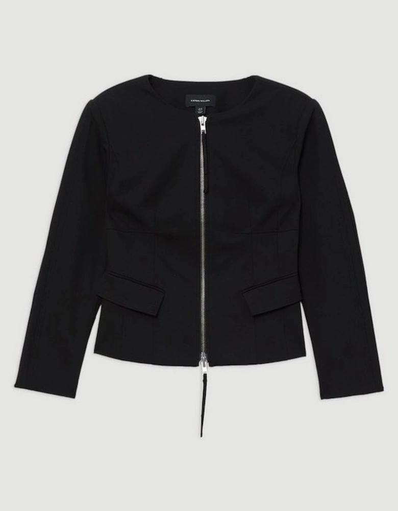 Tailored Viscose Zip Through Multi Stitch Jacket