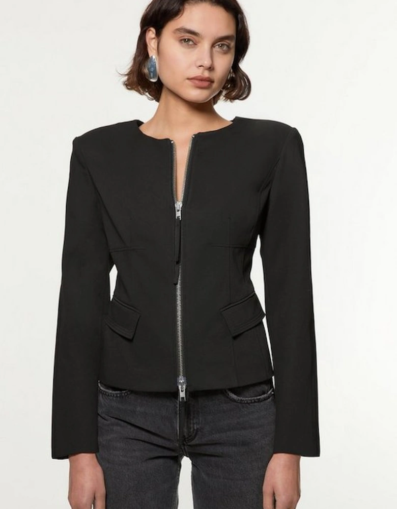 Tailored Viscose Zip Through Multi Stitch Jacket