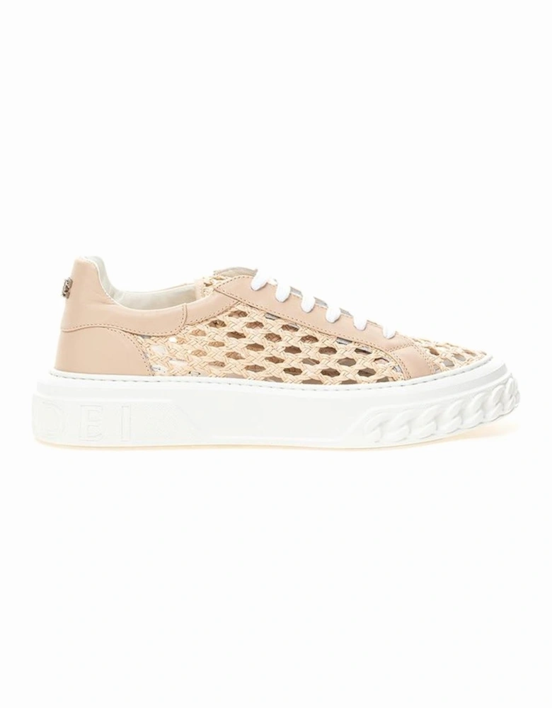 Handcrafted Beige Leather Sneakers Women