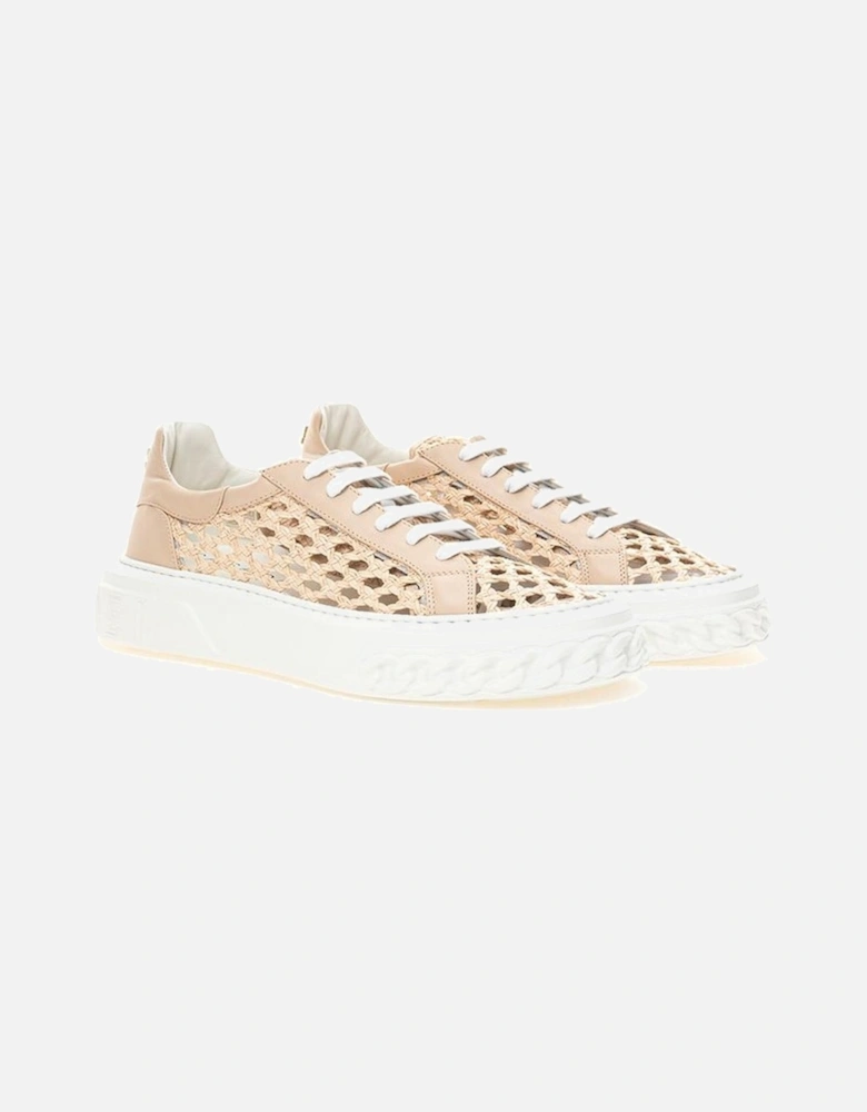 Handcrafted Beige Leather Sneakers Women