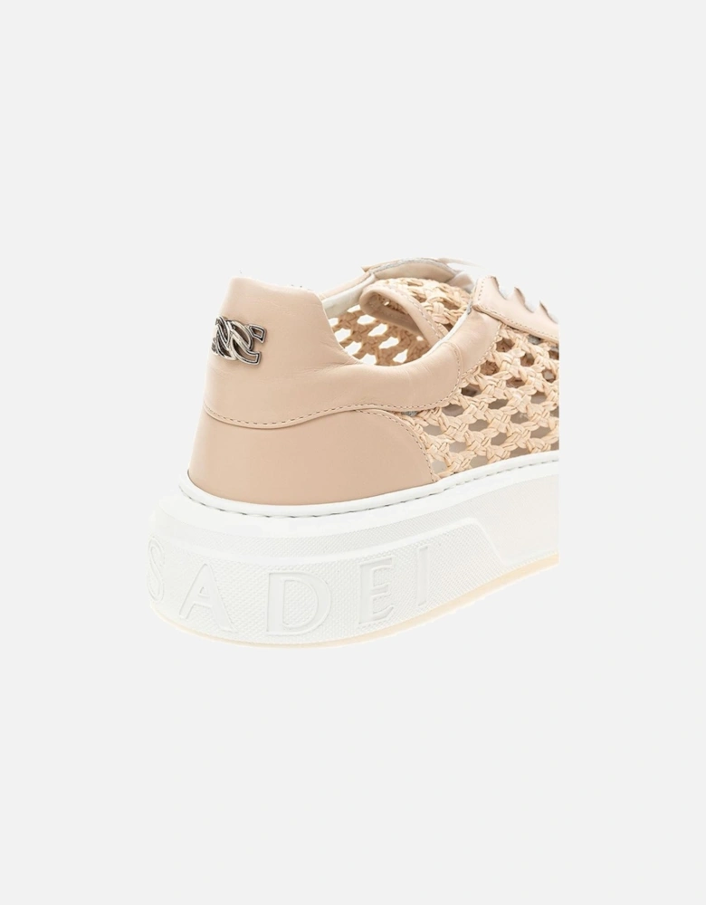 Handcrafted Beige Leather Sneakers Women