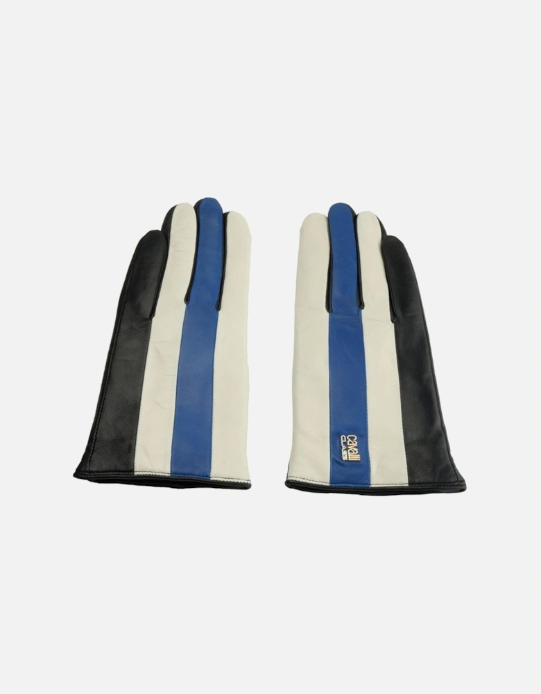 Leather Gloves Multicolor Stripe Women - Blue