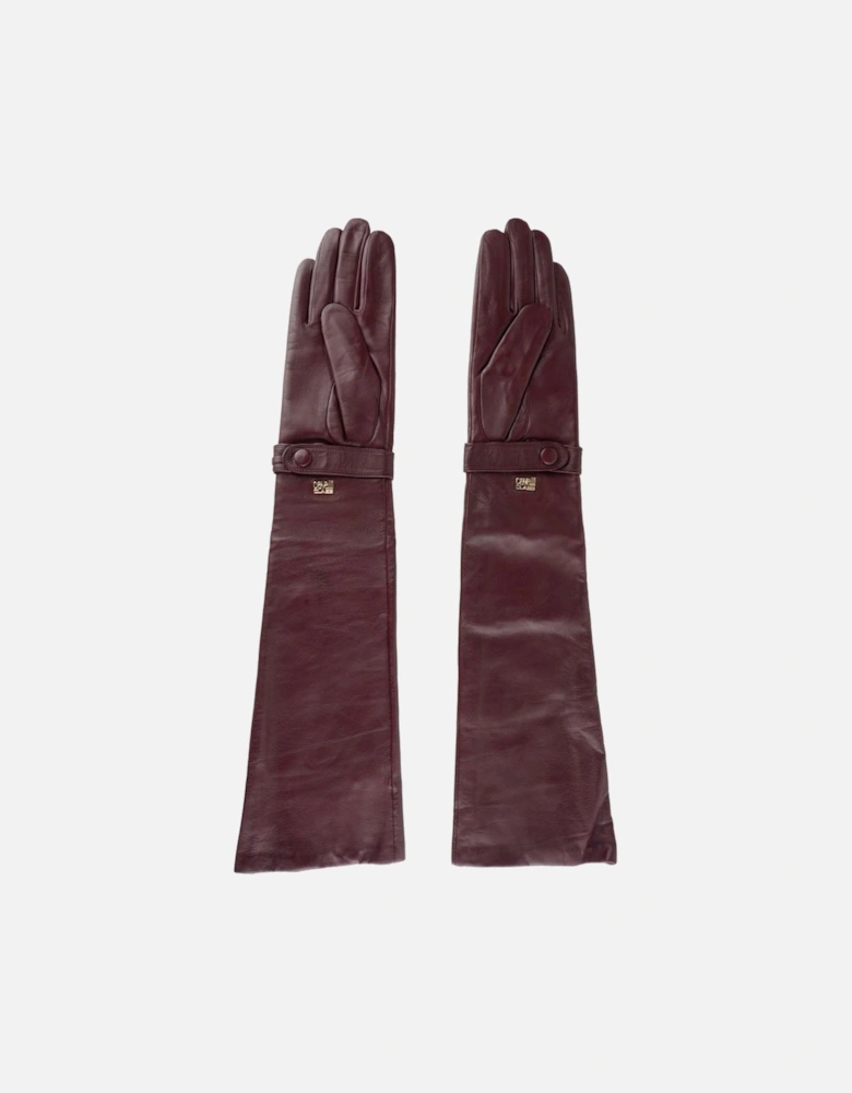 Long Leather Gloves Burgundy CA5118 Women - Red