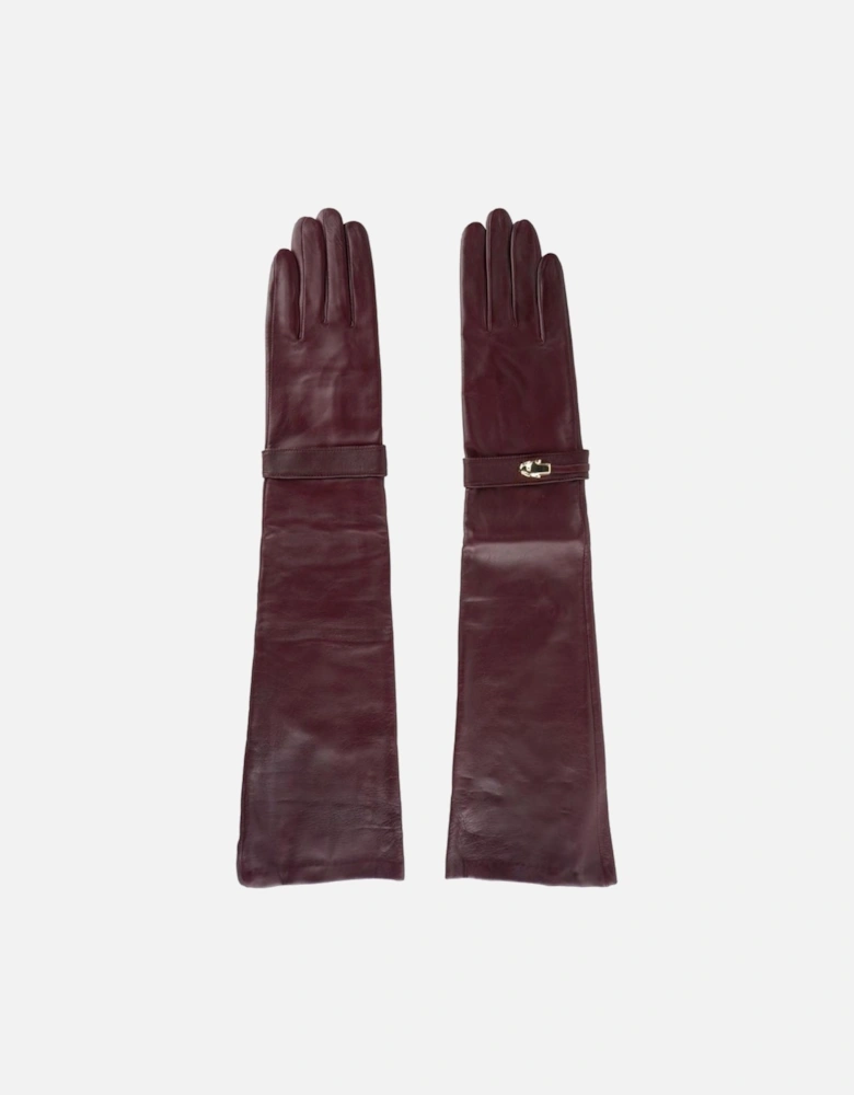 Long Leather Gloves Burgundy CA5118 Women - Red