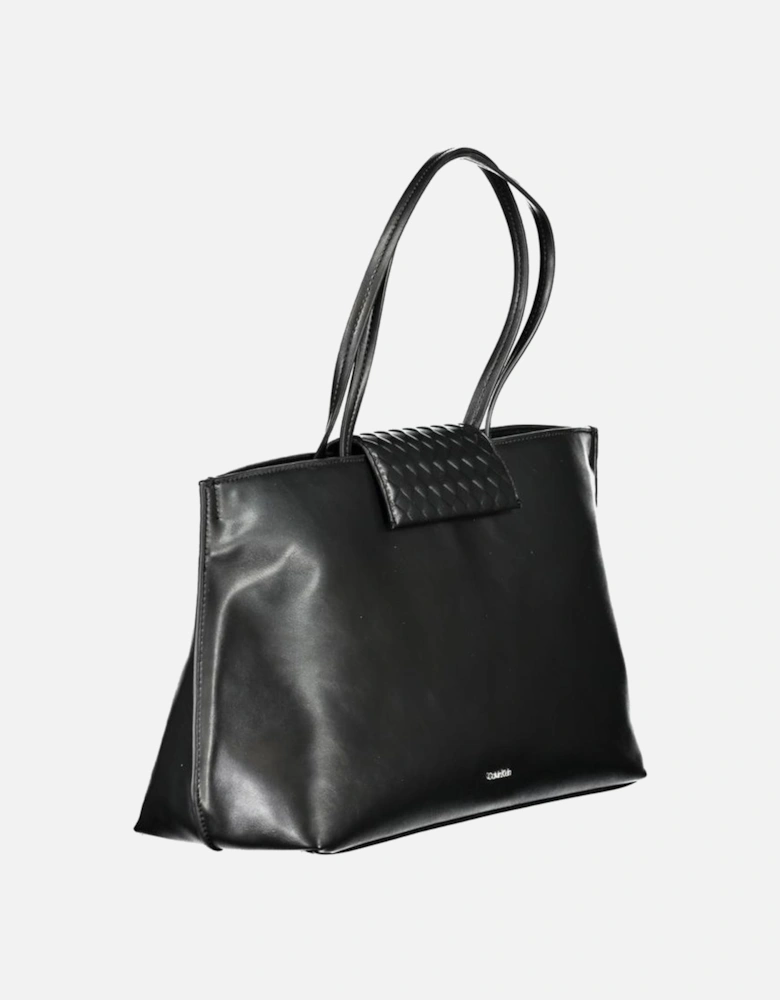 Recycled Polyester Shoulder Bag with Contrast Details Women - Black