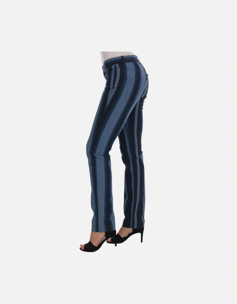 Vertical Striped Trousers Casual Style Women - Blue Jeans