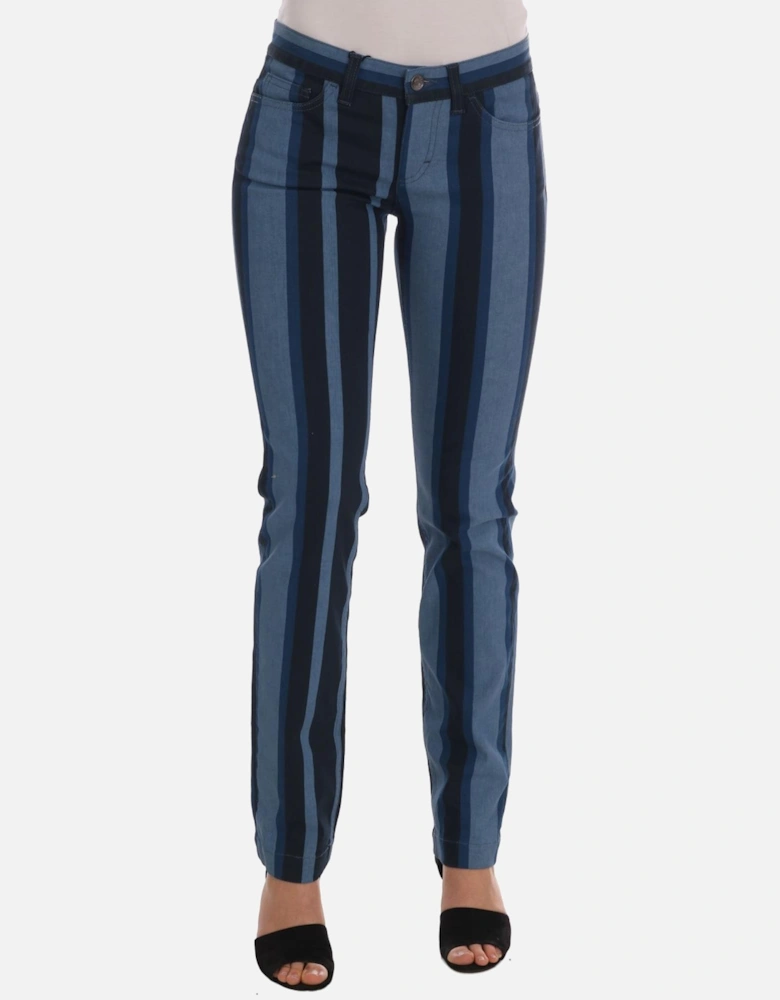 Vertical Striped Trousers Casual Style Women - Blue Jeans