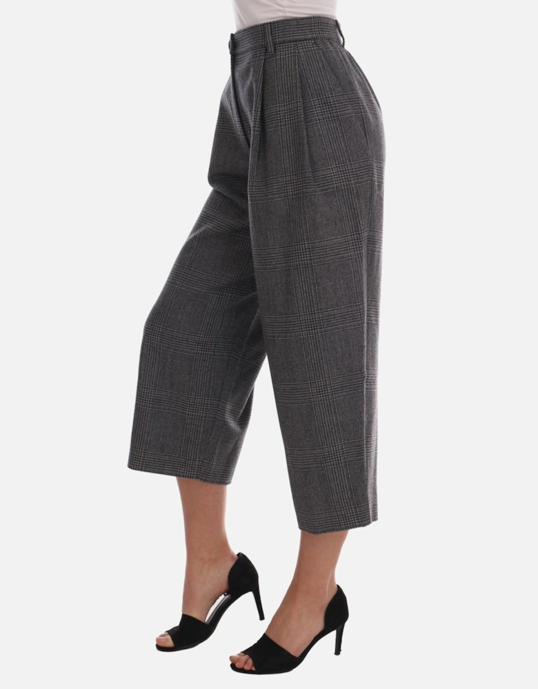Gray Check Pattern Wool Capri Pants by Women Jeans