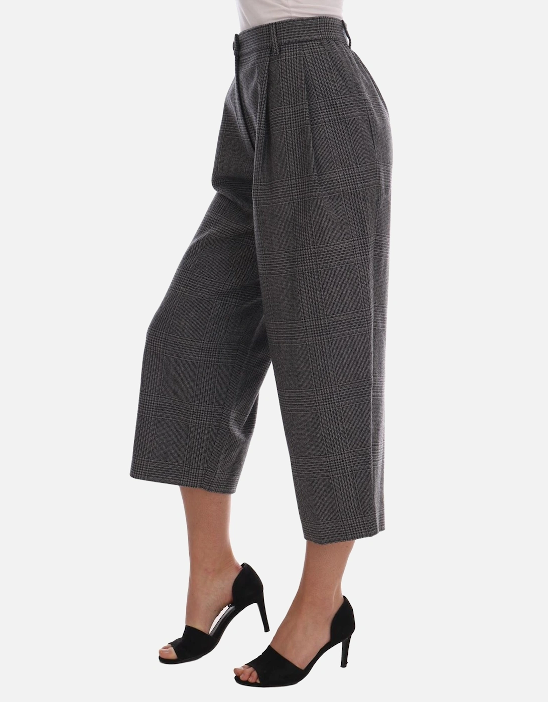 Gray Check Pattern Wool Capri Pants by Women Jeans