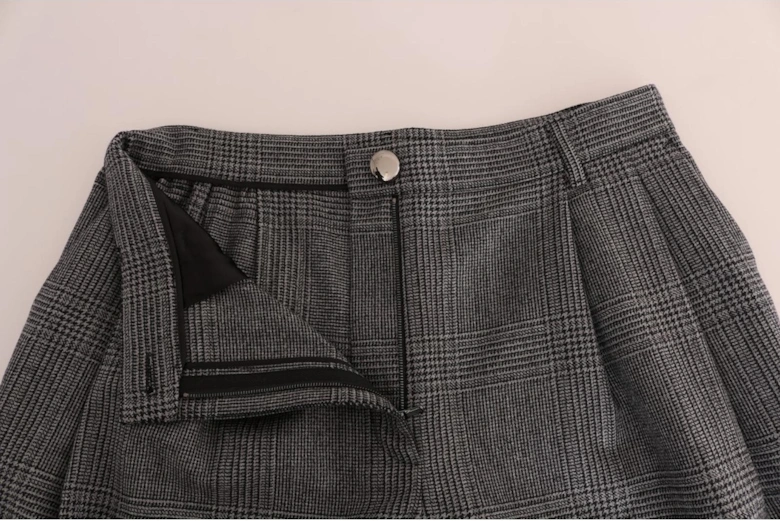 Gray Check Pattern Wool Capri Pants by Women Jeans