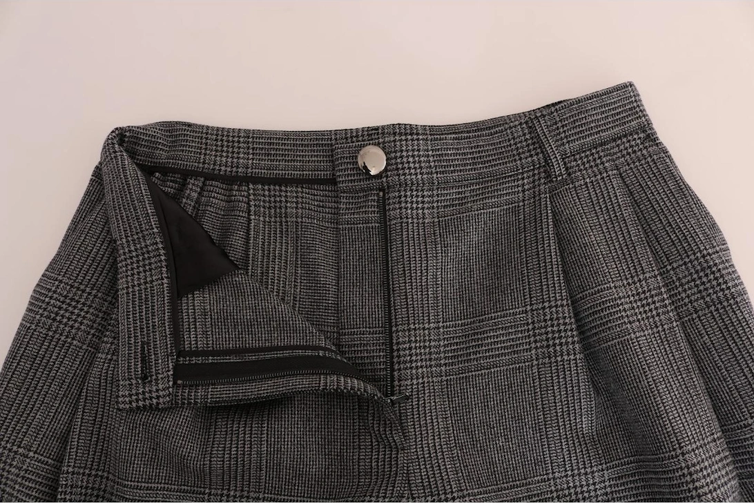 Gray Check Pattern Wool Capri Pants by Women Jeans