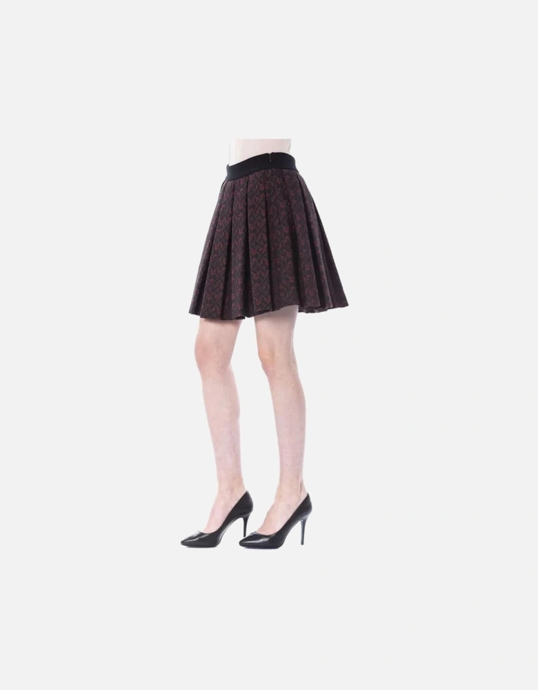 Pleated Mini Skirt Damask Print Women - Brown