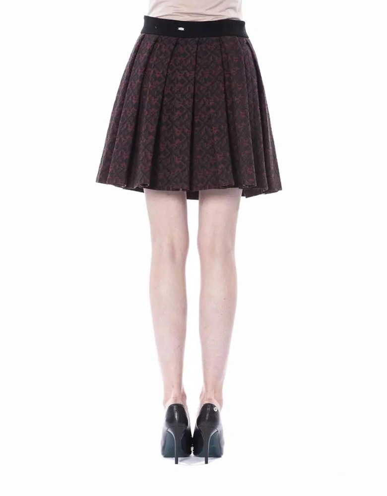 Pleated Mini Skirt Damask Print Women - Brown