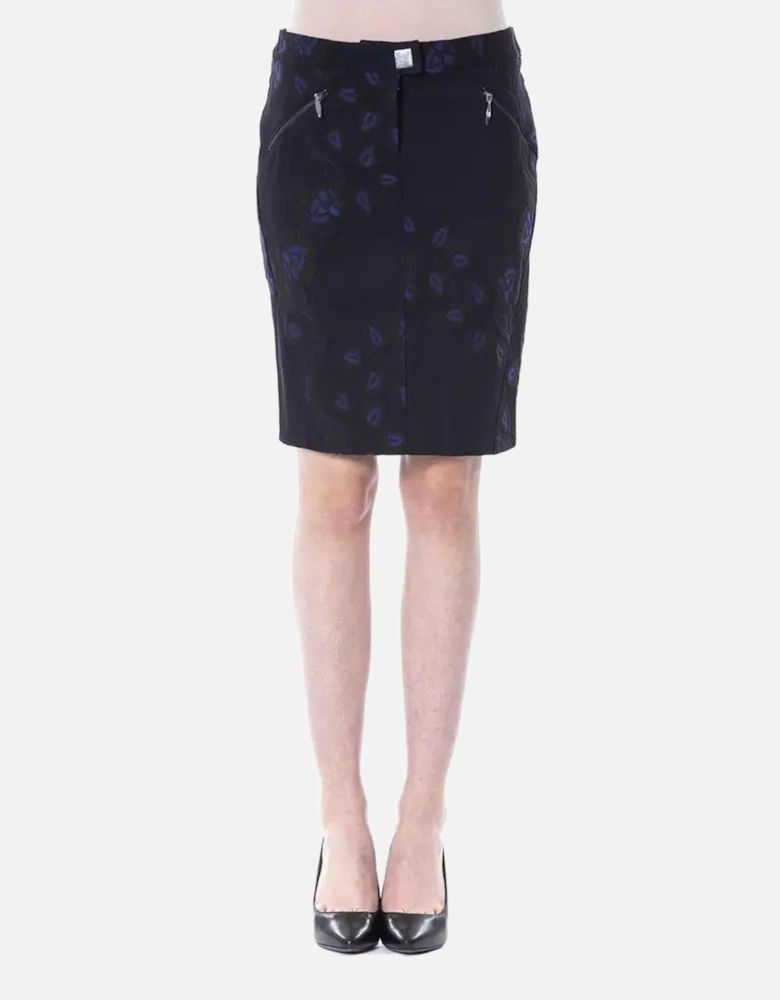Pencil Skirt Embroidered Floral Style 17678 Women - Black