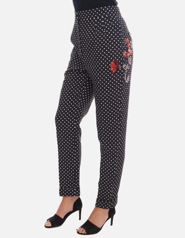Polka Dot Trousers Embellished Pants Women - Blackwhite Jeans